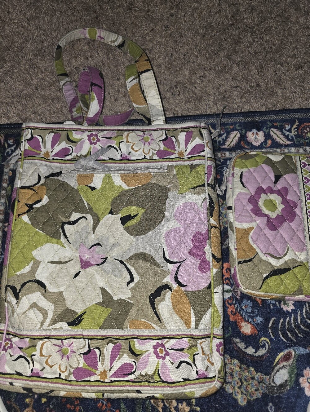 Vera Bradley Floral Quilted Laptop Tote And Ipad Case in Pink, Green, Cream